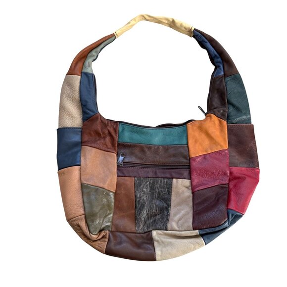 Women's Hobo Bag Purse Genuine Leather Multicolor Patchwork Vintage 90s Mexico - Picture 3 of 9
